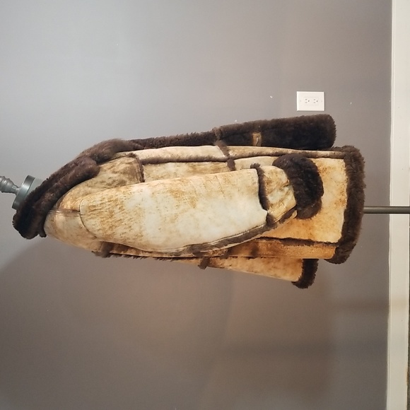 Sheepskin mens coat from Sears vintage brown tan size 44 unique mottled leather - Picture 5 of 17